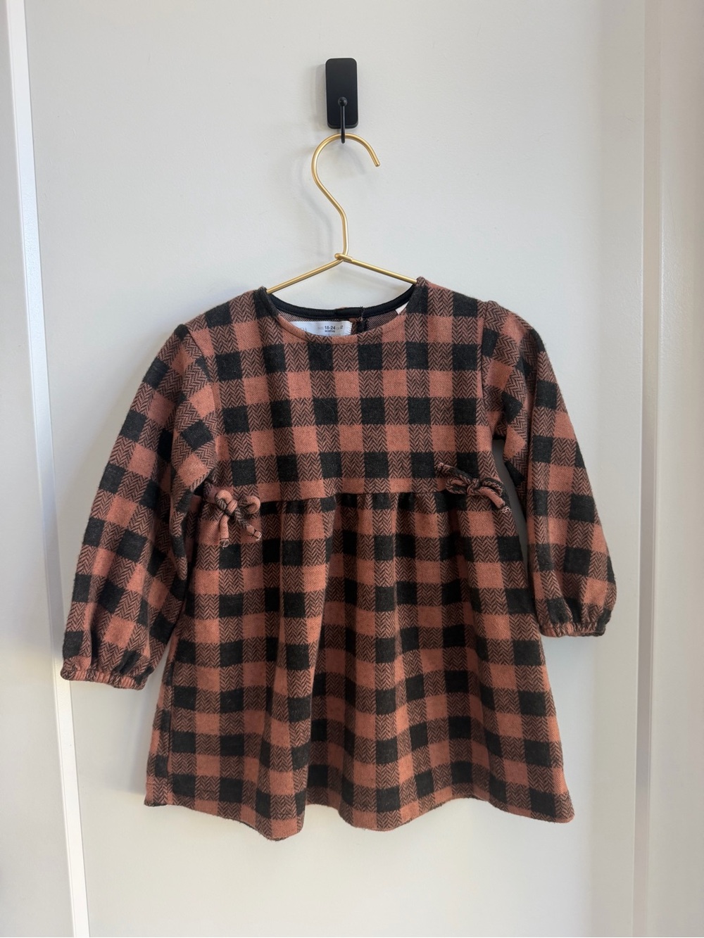 🤎 Zara Girls 18-24 months Plaid Long-Sleeve Dress in Brown and Black